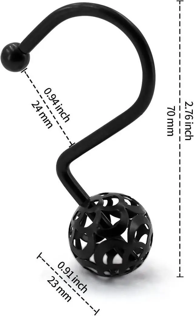 Alt view image 5 of 7 - MitoVilla Black Shower Curtain Hooks Rings, Metal Shower Hooks for Shower Curtain & Liner, Hollow Ball Rust Proof Shower Rings for Curtain Accessories and Bathroom Shower Rod