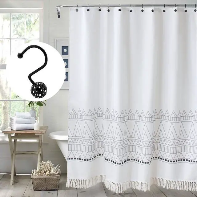 Alt view image 2 of 7 - MitoVilla Black Shower Curtain Hooks Rings, Metal Shower Hooks for Shower Curtain & Liner, Hollow Ball Rust Proof Shower Rings for Curtain Accessories and Bathroom Shower Rod