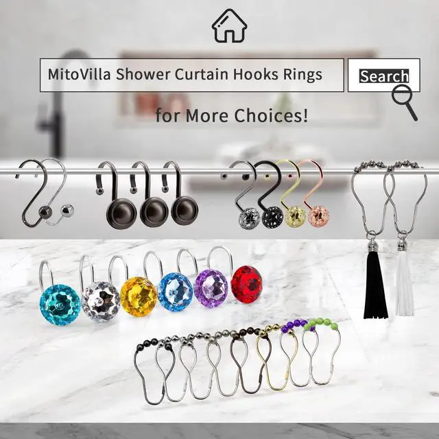 Alt view image 7 of 7 - MitoVilla Black Shower Curtain Hooks Rings, Metal Shower Hooks for Shower Curtain & Liner, Hollow Ball Rust Proof Shower Rings for Curtain Accessories and Bathroom Shower Rod