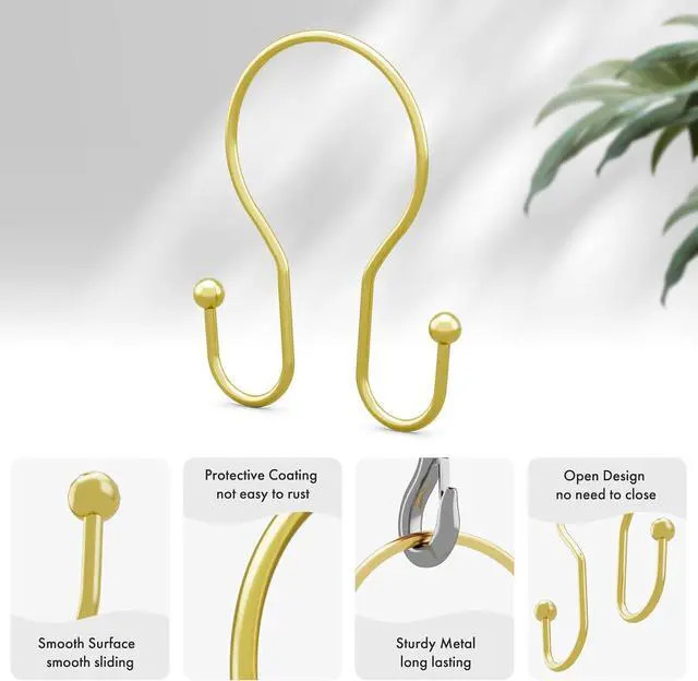 Alt view image 2 of 7 - AmazerBath Shower Curtain Hooks Gold Shower Curtain Rings, Simple Double Hook Shower Curtain Hooks Rust Proof, Metal Smooth Shower Hooks for Shower Curtain Rod, 12 Pcs Shower Rod Hook Light Gold