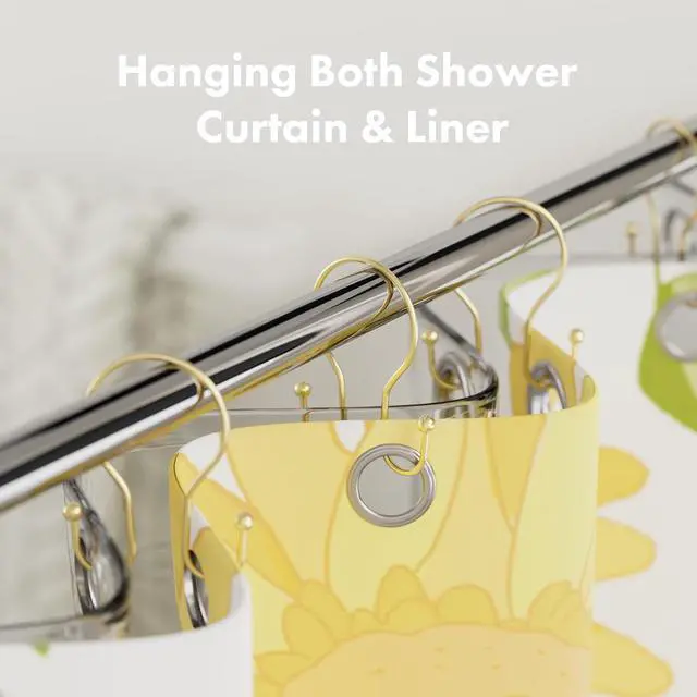 Alt view image 3 of 7 - AmazerBath Shower Curtain Hooks Gold Shower Curtain Rings, Simple Double Hook Shower Curtain Hooks Rust Proof, Metal Smooth Shower Hooks for Shower Curtain Rod, 12 Pcs Shower Rod Hook Light Gold