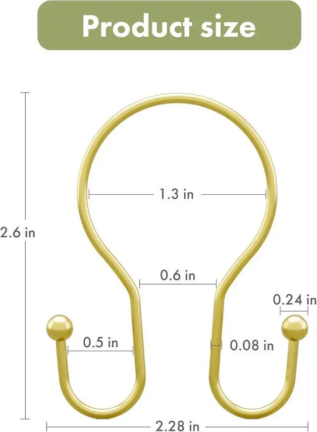 Alt view image 6 of 7 - AmazerBath Shower Curtain Hooks Gold Shower Curtain Rings, Simple Double Hook Shower Curtain Hooks Rust Proof, Metal Smooth Shower Hooks for Shower Curtain Rod, 12 Pcs Shower Rod Hook Light Gold