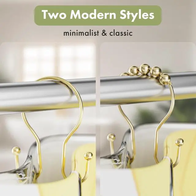Alt view image 5 of 7 - AmazerBath Shower Curtain Hooks Gold Shower Curtain Rings, Simple Double Hook Shower Curtain Hooks Rust Proof, Metal Smooth Shower Hooks for Shower Curtain Rod, 12 Pcs Shower Rod Hook Light Gold