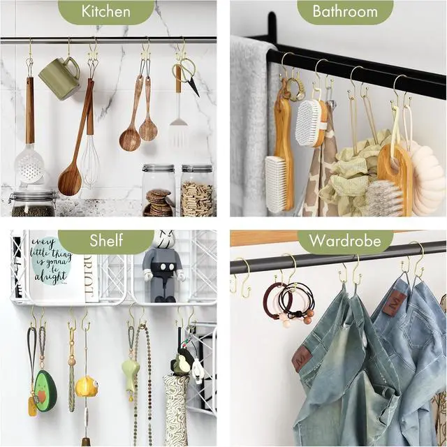 Alt view image 7 of 7 - AmazerBath Shower Curtain Hooks Gold Shower Curtain Rings, Simple Double Hook Shower Curtain Hooks Rust Proof, Metal Smooth Shower Hooks for Shower Curtain Rod, 12 Pcs Shower Rod Hook Light Gold