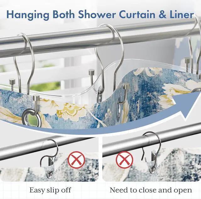 Alt view image 3 of 7 - Bathway Shower Curtain Hooks Nickel Shower Curtain Rings with Cylindrical Design, 12Pcs Metal Shower Curtain Hooks Rust Proof, Smooth Glide Double Shower Hooks Rings for Shower Curtain