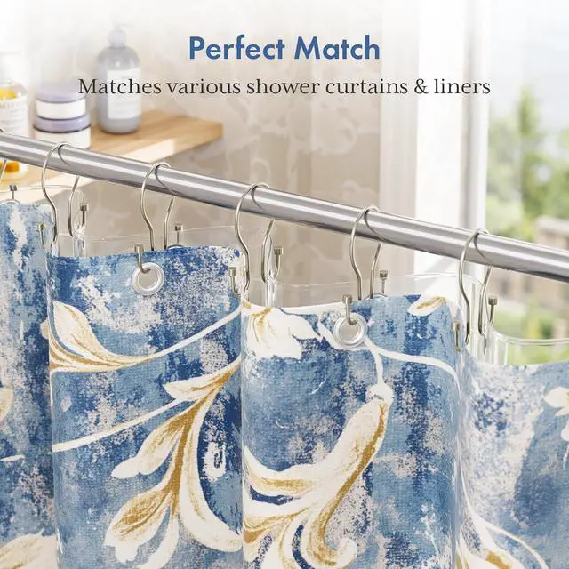 Alt view image 4 of 7 - Bathway Shower Curtain Hooks Nickel Shower Curtain Rings with Cylindrical Design, 12Pcs Metal Shower Curtain Hooks Rust Proof, Smooth Glide Double Shower Hooks Rings for Shower Curtain
