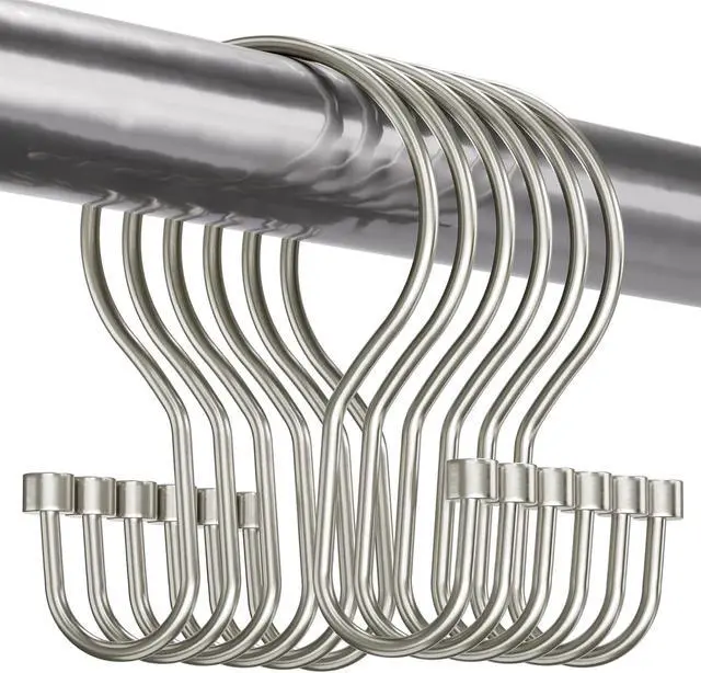 Main image of Bathway Shower Curtain Hooks Nickel Shower Curtain Rings with Cylindrical Design, 12Pcs Metal Shower Curtain Hooks Rust Proof, Smooth Glide Double Shower Hooks Rings for Shower Curtain