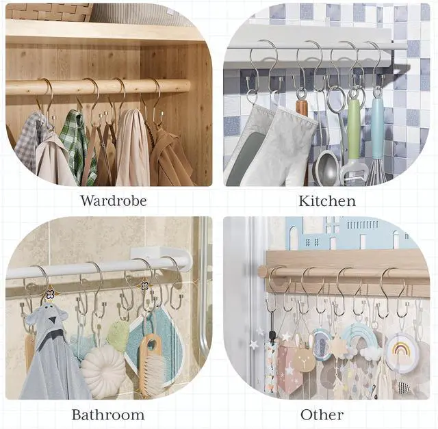 Alt view image 7 of 7 - Bathway Shower Curtain Hooks Nickel Shower Curtain Rings with Cylindrical Design, 12Pcs Metal Shower Curtain Hooks Rust Proof, Smooth Glide Double Shower Hooks Rings for Shower Curtain