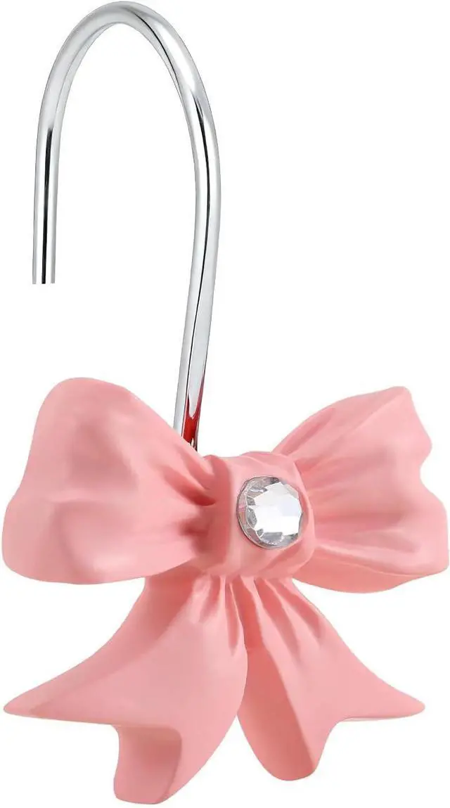 Main image of Decorative Shower Curtain Hooks,12PCS Bow Knot Hooks,Pink | Bow Knot Design, Aesthetic,Elegant,for Bathroom Curtain Rings, Rust Resistant Curtain Hooks