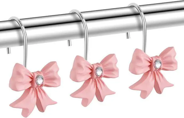 Alt view image 2 of 6 - Decorative Shower Curtain Hooks,12PCS Bow Knot Hooks,Pink | Bow Knot Design, Aesthetic,Elegant,for Bathroom Curtain Rings, Rust Resistant Curtain Hooks
