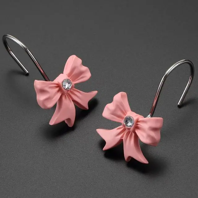 Alt view image 3 of 6 - Decorative Shower Curtain Hooks,12PCS Bow Knot Hooks,Pink | Bow Knot Design, Aesthetic,Elegant,for Bathroom Curtain Rings, Rust Resistant Curtain Hooks