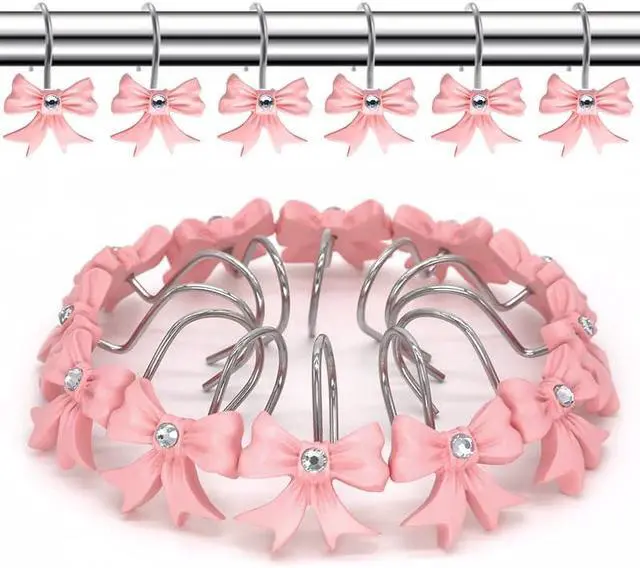 Alt view image 6 of 6 - Decorative Shower Curtain Hooks,12PCS Bow Knot Hooks,Pink | Bow Knot Design, Aesthetic,Elegant,for Bathroom Curtain Rings, Rust Resistant Curtain Hooks
