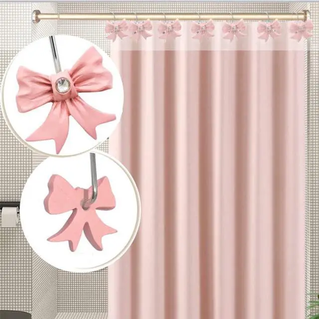 Alt view image 5 of 6 - Decorative Shower Curtain Hooks,12PCS Bow Knot Hooks,Pink | Bow Knot Design, Aesthetic,Elegant,for Bathroom Curtain Rings, Rust Resistant Curtain Hooks