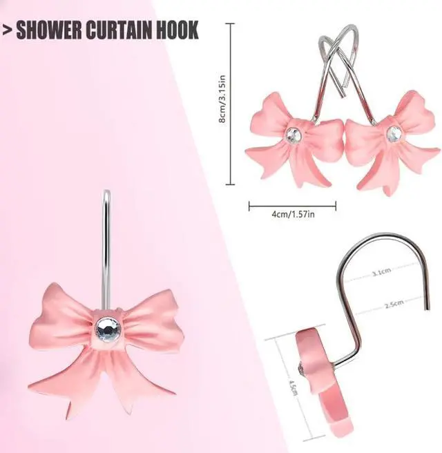 Alt view image 4 of 6 - Decorative Shower Curtain Hooks,12PCS Bow Knot Hooks,Pink | Bow Knot Design, Aesthetic,Elegant,for Bathroom Curtain Rings, Rust Resistant Curtain Hooks