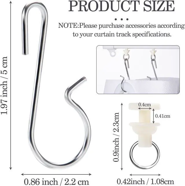 Alt view image 2 of 7 - Jetec 60 Pcs Shower Curtain Track Gliders Hooks Pack of 30 Pieces Hooks and 30 Pieces Gliders for Rails and Tracks (White,Classic Style)