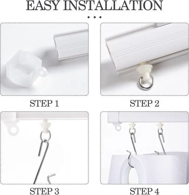 Alt view image 4 of 7 - Jetec 60 Pcs Shower Curtain Track Gliders Hooks Pack of 30 Pieces Hooks and 30 Pieces Gliders for Rails and Tracks (White,Classic Style)