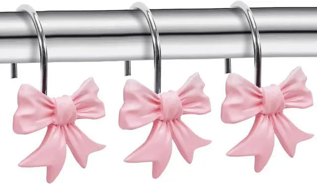 Alt view image 2 of 6 - CHICTIE Decorative Shower Curtain Hooks, Bow Knot Shower Curtain Rings Hooks for Bathroom Baby Kids Room Rustproof Shower Hooks (Pink)