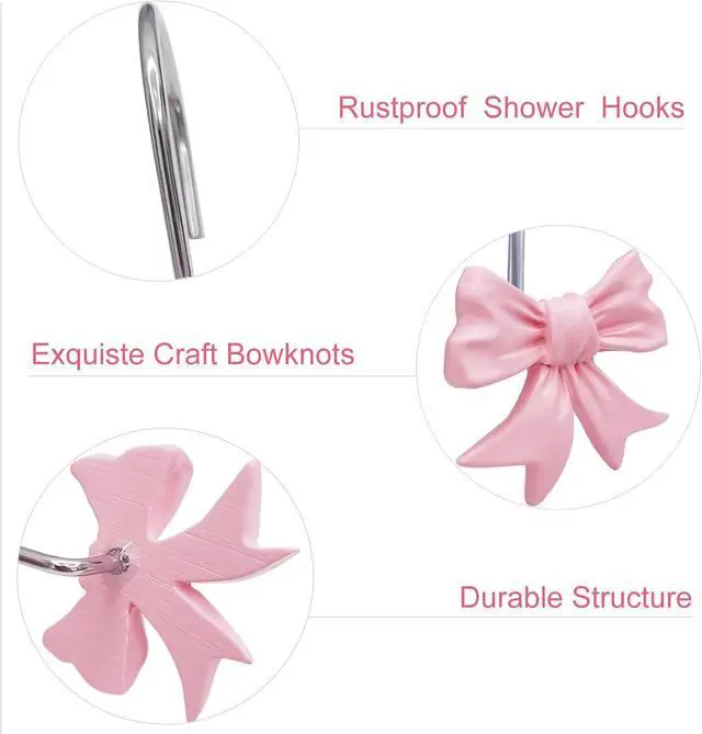 Alt view image 5 of 6 - CHICTIE Decorative Shower Curtain Hooks, Bow Knot Shower Curtain Rings Hooks for Bathroom Baby Kids Room Rustproof Shower Hooks (Pink)