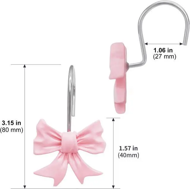 Alt view image 6 of 6 - CHICTIE Decorative Shower Curtain Hooks, Bow Knot Shower Curtain Rings Hooks for Bathroom Baby Kids Room Rustproof Shower Hooks (Pink)
