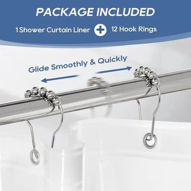 Alt view image 3 of 7 - downluxe Clear Shower Curtain Liner with Hooks, Plastic Shower Liner, 72" W x 72" L Lightweight Shower Curtains for Bathroom(12 Hooks, 1PC)