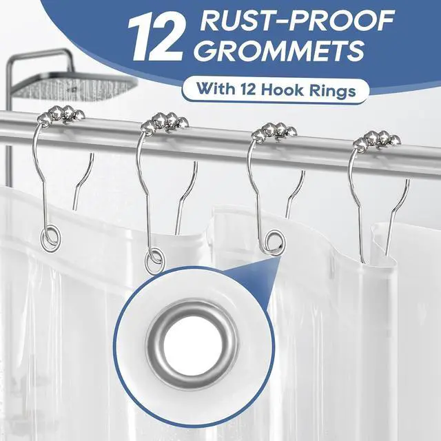Alt view image 4 of 7 - downluxe Clear Shower Curtain Liner with Hooks, Plastic Shower Liner, 72" W x 72" L Lightweight Shower Curtains for Bathroom(12 Hooks, 1PC)