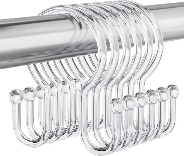 Main image of Bathway Shower Curtain Hooks, 12Pcs Plastic Shower Hooks for Shower Curtain, Clear Double Hook Shower Curtain Hooks Rust Proof Shower Curtain Hangers