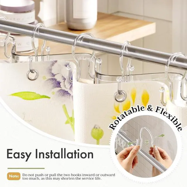 Alt view image 3 of 7 - Bathway Shower Curtain Hooks, 12Pcs Plastic Shower Hooks for Shower Curtain, Clear Double Hook Shower Curtain Hooks Rust Proof Shower Curtain Hangers