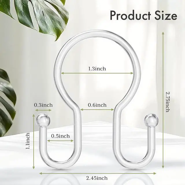 Alt view image 4 of 7 - Bathway Shower Curtain Hooks, 12Pcs Plastic Shower Hooks for Shower Curtain, Clear Double Hook Shower Curtain Hooks Rust Proof Shower Curtain Hangers