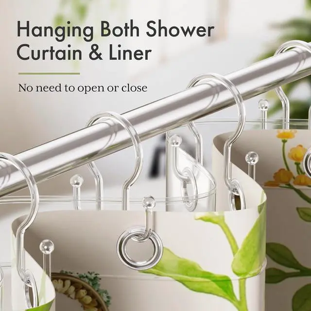 Alt view image 5 of 7 - Bathway Shower Curtain Hooks, 12Pcs Plastic Shower Hooks for Shower Curtain, Clear Double Hook Shower Curtain Hooks Rust Proof Shower Curtain Hangers