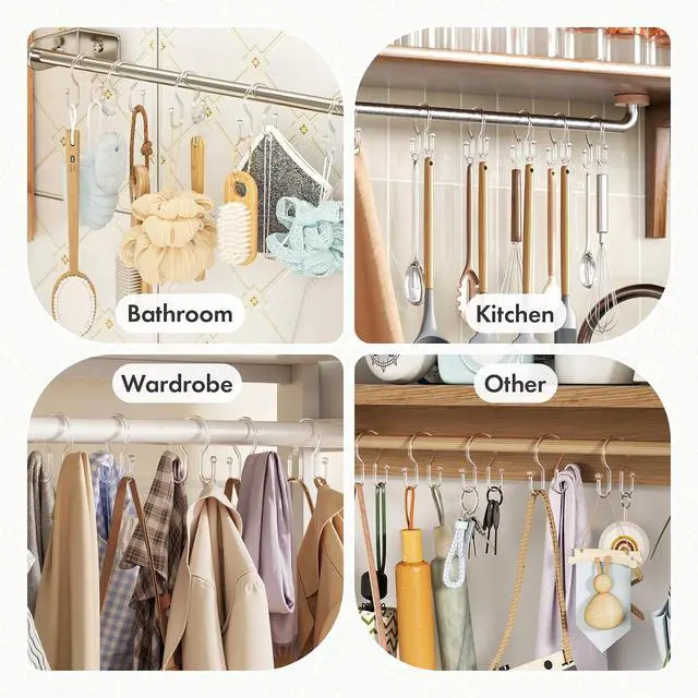 Alt view image 7 of 7 - Bathway Shower Curtain Hooks, 12Pcs Plastic Shower Hooks for Shower Curtain, Clear Double Hook Shower Curtain Hooks Rust Proof Shower Curtain Hangers