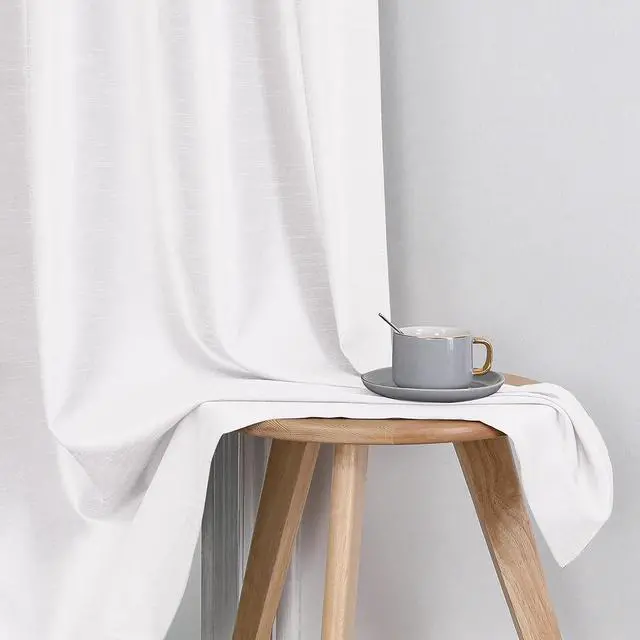 Alt view image 7 of 7 - Chyhomenyc Uptown 2 PCS White Tier Curtains 24 inch Length, Faux Silk Slub Fabric Lightweight Elegant Short Cafe Curtains for Farmhouse Bathroom Bedroom Small Windows, Each 30Wx24L inch