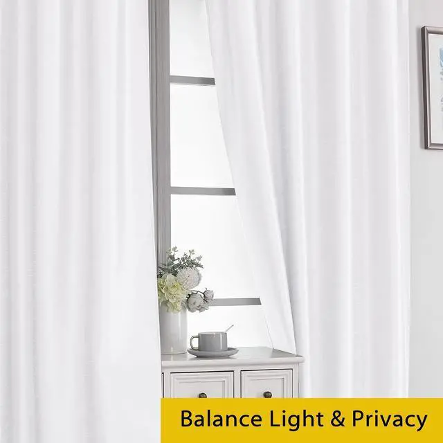 Alt view image 6 of 7 - Chyhomenyc Uptown 2 PCS White Tier Curtains 24 inch Length, Faux Silk Slub Fabric Lightweight Elegant Short Cafe Curtains for Farmhouse Bathroom Bedroom Small Windows, Each 30Wx24L inch
