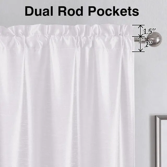 Alt view image 4 of 7 - Chyhomenyc Uptown 2 PCS White Tier Curtains 24 inch Length, Faux Silk Slub Fabric Lightweight Elegant Short Cafe Curtains for Farmhouse Bathroom Bedroom Small Windows, Each 30Wx24L inch