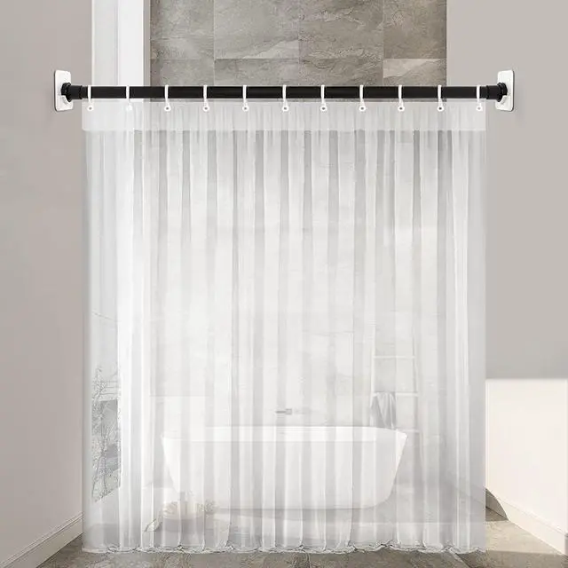 Alt view image 6 of 7 - ICERO Adhesive Shower Curtain Rod Holder | No Drilling, Sticking them up Or Easy places to drill for a fixture | Strong Hold | 2 Pack, Black (Rod Not Included)