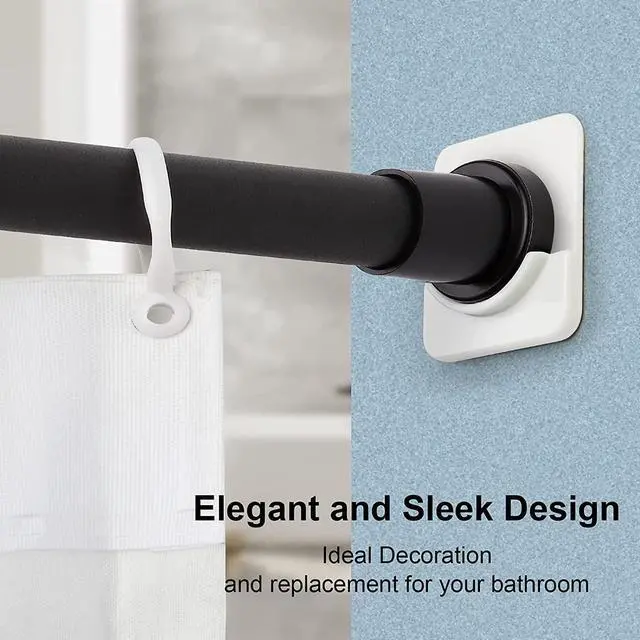 Alt view image 7 of 7 - ICERO Adhesive Shower Curtain Rod Holder | No Drilling, Sticking them up Or Easy places to drill for a fixture | Strong Hold | 2 Pack, Black (Rod Not Included)