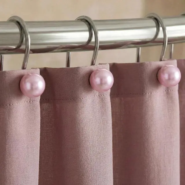 Main image of Pink Pearl Shower Curtain Hooks: Round Decorative Curtain Rings, 12Pcs | Elegant Rustproof Hangers, Minimalist Boho Vintage Bathroom Decor, Gift for Women, Moms, Girls & Farmhouse Home Lovers