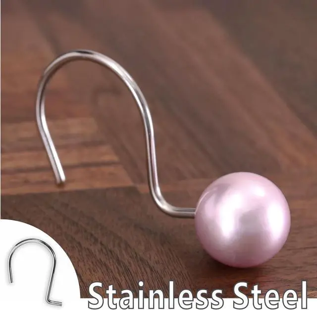 Alt view image 5 of 7 - Pink Pearl Shower Curtain Hooks: Round Decorative Curtain Rings, 12Pcs | Elegant Rustproof Hangers, Minimalist Boho Vintage Bathroom Decor, Gift for Women, Moms, Girls & Farmhouse Home Lovers