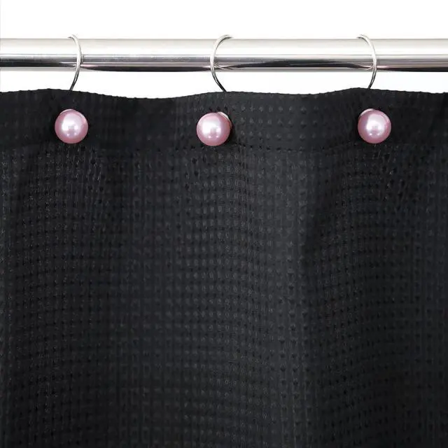 Alt view image 7 of 7 - Pink Pearl Shower Curtain Hooks: Round Decorative Curtain Rings, 12Pcs | Elegant Rustproof Hangers, Minimalist Boho Vintage Bathroom Decor, Gift for Women, Moms, Girls & Farmhouse Home Lovers
