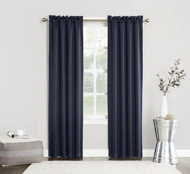Alt view image 5 of 7 - Sun Zero Easton Energy Saving Blackout Rod Pocket Curtain Panel, 40" x 84", Navy Blue