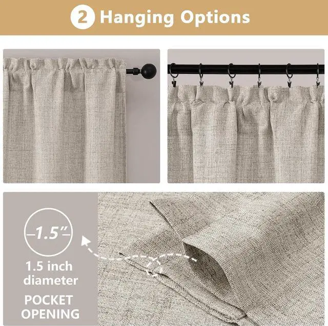 Alt view image 6 of 7 - OVZME 2 Panels Kitchen Curtains 36 Inch Length, Faux Linen Textured Small Cafe Window Curtain Over Sink, Light Filtering Short Curtain Tiers for Bathroom Basement, 30x36 Inch, 2PCS, Linen Color