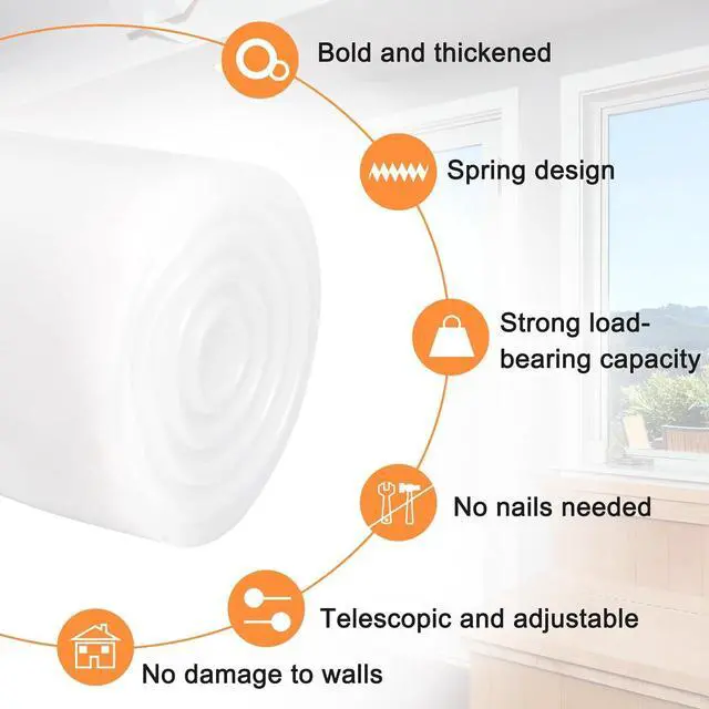 Alt view image 3 of 7 - uxcell Tension Curtain Rod, Adjustable 16 to 28 inches, 0.39" Dia White Spring Tension Rod No Drilling Expandable Tension Rod for Doorway, Kitchen