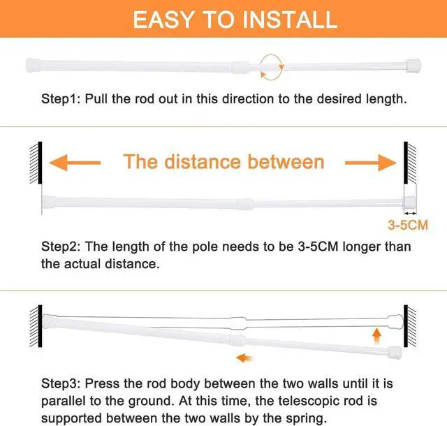 Alt view image 4 of 7 - uxcell Tension Curtain Rod, Adjustable 16 to 28 inches, 0.39" Dia White Spring Tension Rod No Drilling Expandable Tension Rod for Doorway, Kitchen