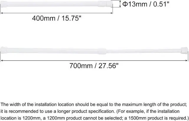 Alt view image 2 of 7 - uxcell Tension Curtain Rod, Adjustable 16 to 28 inches, 0.39" Dia White Spring Tension Rod No Drilling Expandable Tension Rod for Doorway, Kitchen