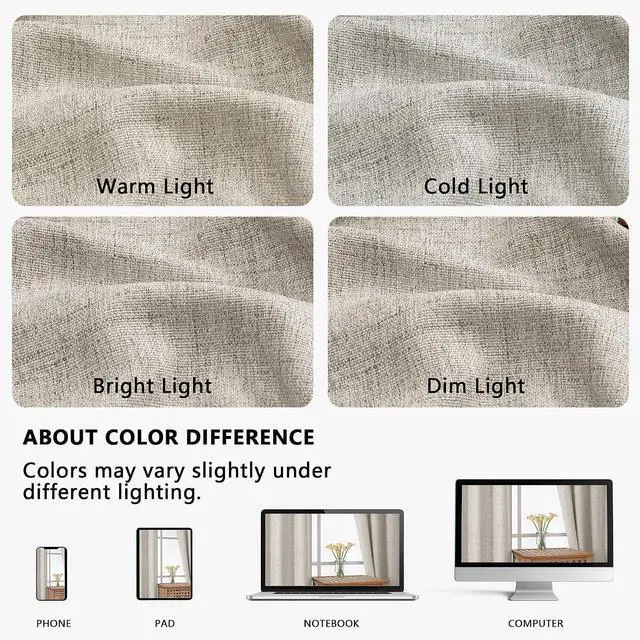 Alt view image 7 of 7 - OVZME 2 Panels Kitchen Curtains 36 Inch Length, Faux Linen Textured Small Cafe Window Curtain Over Sink, Light Filtering Short Curtain Tiers for Bathroom Basement, 30x36 Inch, 2PCS, Linen Color