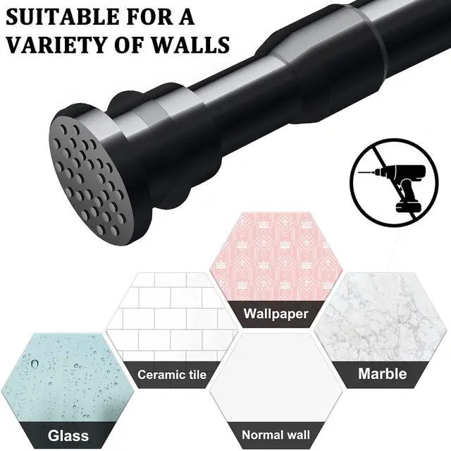 Alt view image 3 of 7 - Small Tension Curtain Rods 16 to 28 Inches, Adjustable Expandable Short Shower Rod Non-Slip Non Drill Spring Tension Rod for Windows, Closet, Kitchen, Black