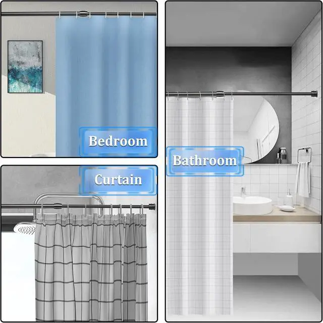 Alt view image 4 of 7 - Small Tension Curtain Rods 16 to 28 Inches, Adjustable Expandable Short Shower Rod Non-Slip Non Drill Spring Tension Rod for Windows, Closet, Kitchen, Black