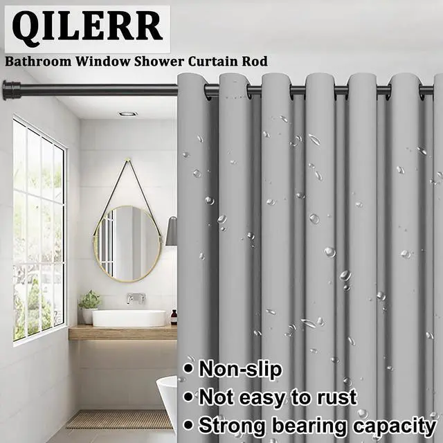 Alt view image 7 of 7 - Small Tension Curtain Rods 16 to 28 Inches, Adjustable Expandable Short Shower Rod Non-Slip Non Drill Spring Tension Rod for Windows, Closet, Kitchen, Black