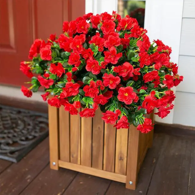 Alt view image 3 of 7 - Ivydale Artificial Faux Red Flowers Plants for Outdoor Outside Spring Decor, Fake Silk Camellia UV Resistant Look Real for Planter Porch Patio Balcony Garden Table Indoor, 3 Large Bundles