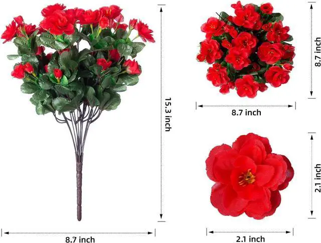 Alt view image 5 of 7 - Ivydale Artificial Faux Red Flowers Plants for Outdoor Outside Spring Decor, Fake Silk Camellia UV Resistant Look Real for Planter Porch Patio Balcony Garden Table Indoor, 3 Large Bundles