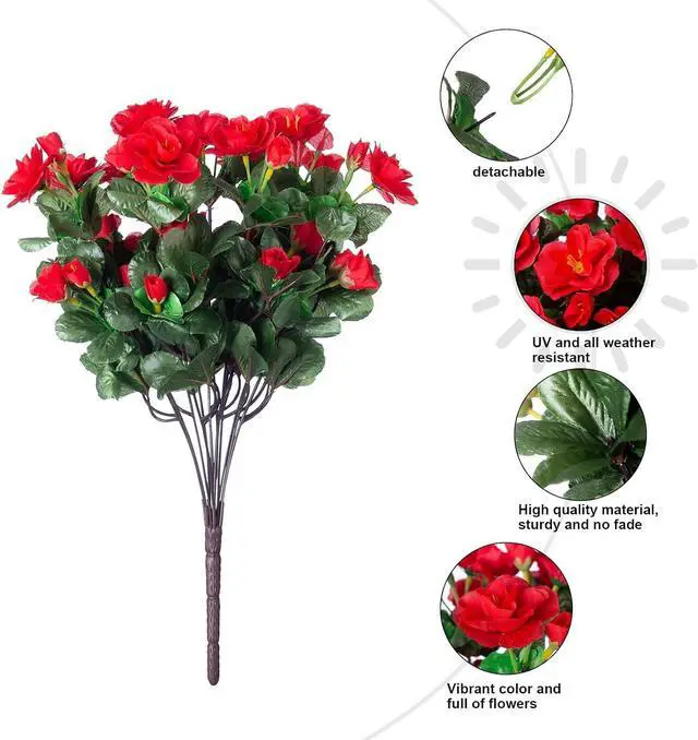 Alt view image 4 of 7 - Ivydale Artificial Faux Red Flowers Plants for Outdoor Outside Spring Decor, Fake Silk Camellia UV Resistant Look Real for Planter Porch Patio Balcony Garden Table Indoor, 3 Large Bundles